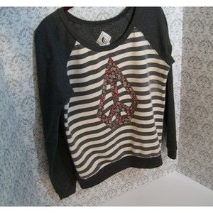 Medium Sz 12 Volcom Sweater All Day Fleece Floral Peace Diamond Design Stripes